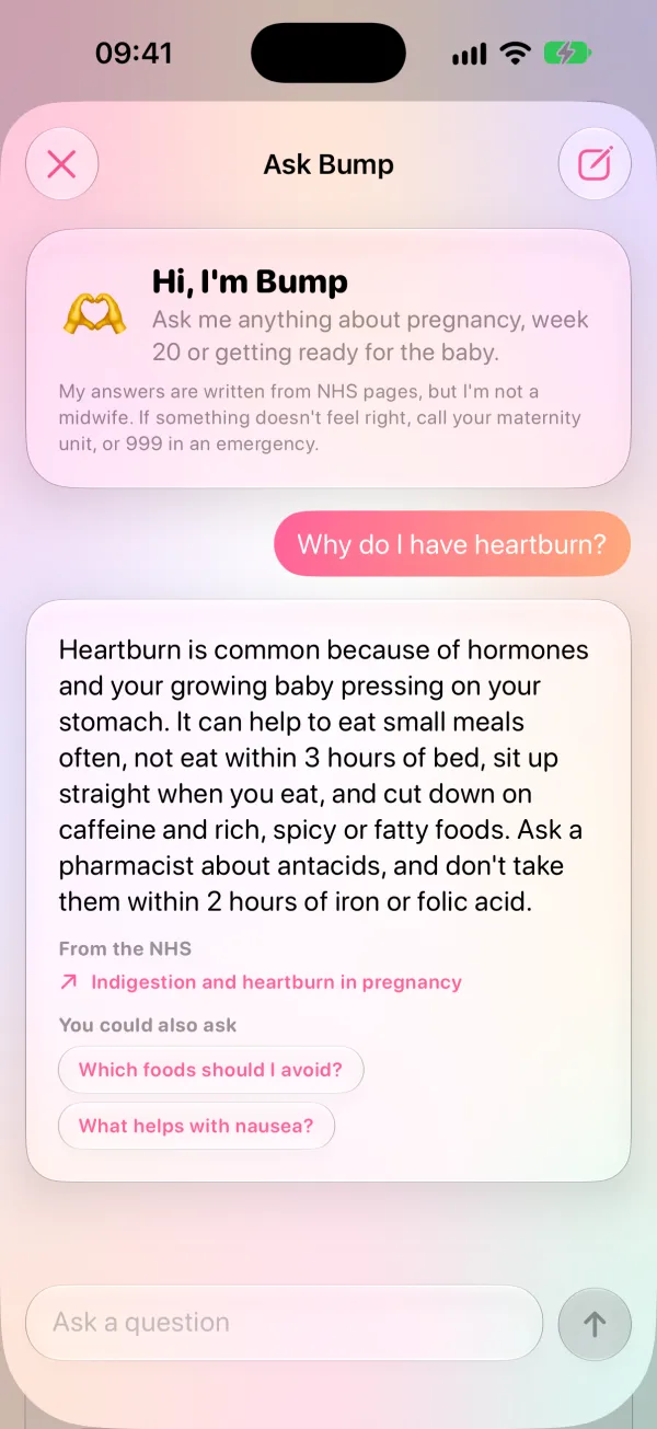 Ask Bump answering a question about heartburn